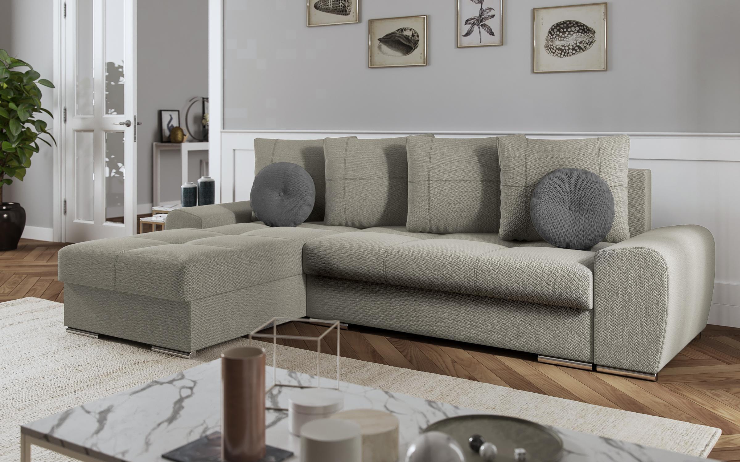 Γωνιακός καναπές – κρεβάτι Roli, ανοιχτό μπεζ + γκρι  4