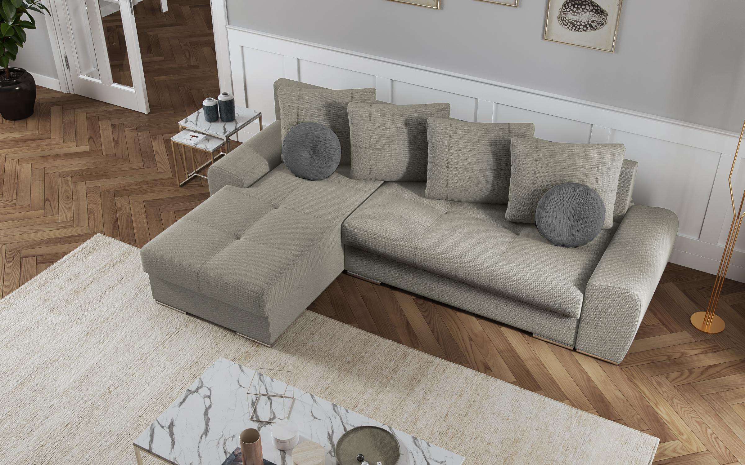 Γωνιακός καναπές – κρεβάτι Roli, ανοιχτό μπεζ + γκρι  7
