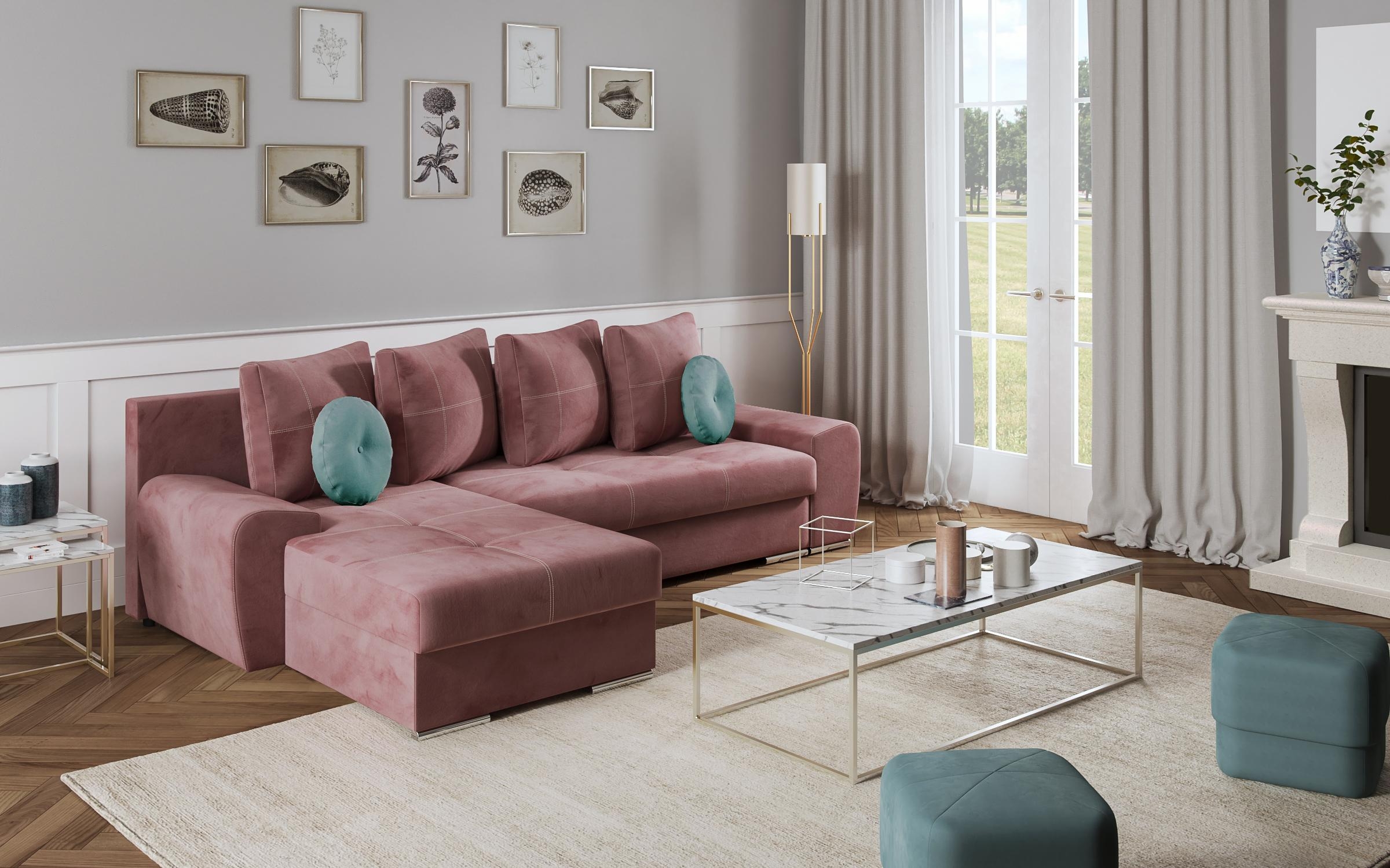 Γωνιακός καναπές – κρεβάτι Roli, ροζ  3