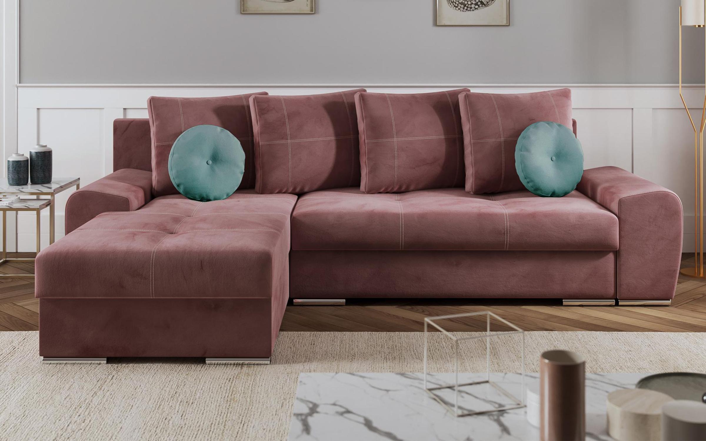 Γωνιακός καναπές – κρεβάτι Roli, ροζ  1
