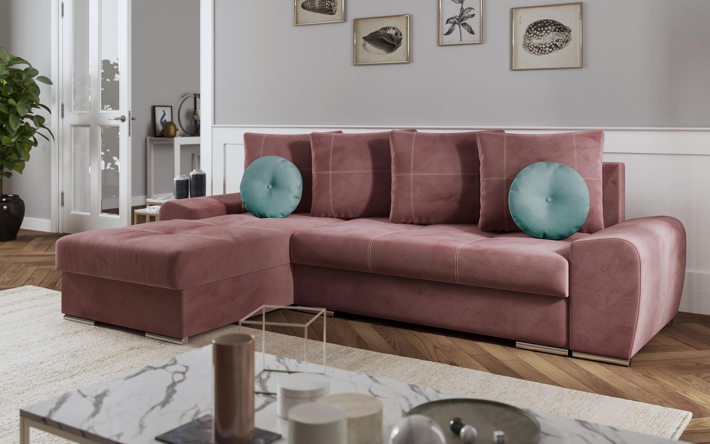 Γωνιακός καναπές – κρεβάτι Roli, ροζ  4