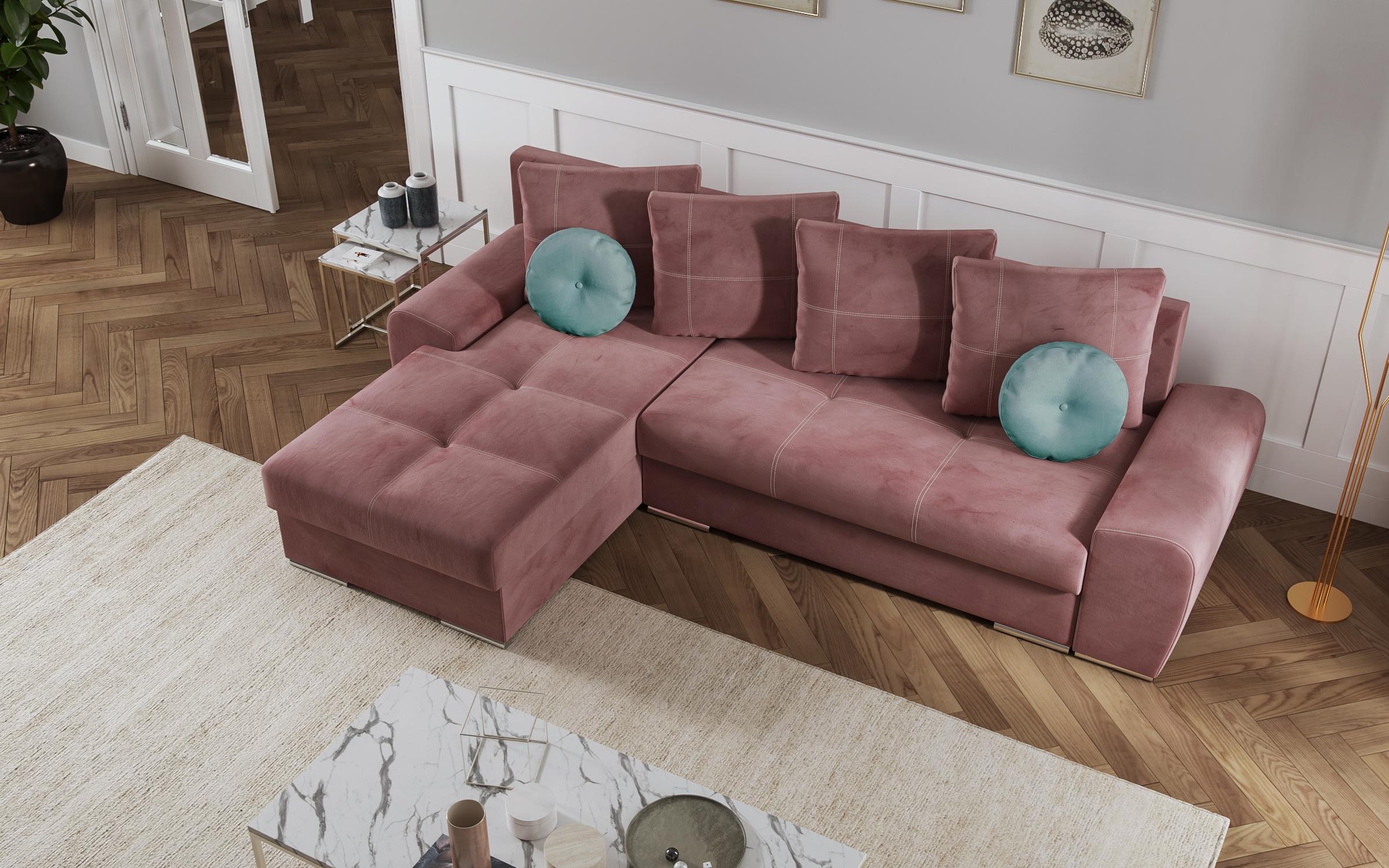 Γωνιακός καναπές – κρεβάτι Roli, ροζ  7