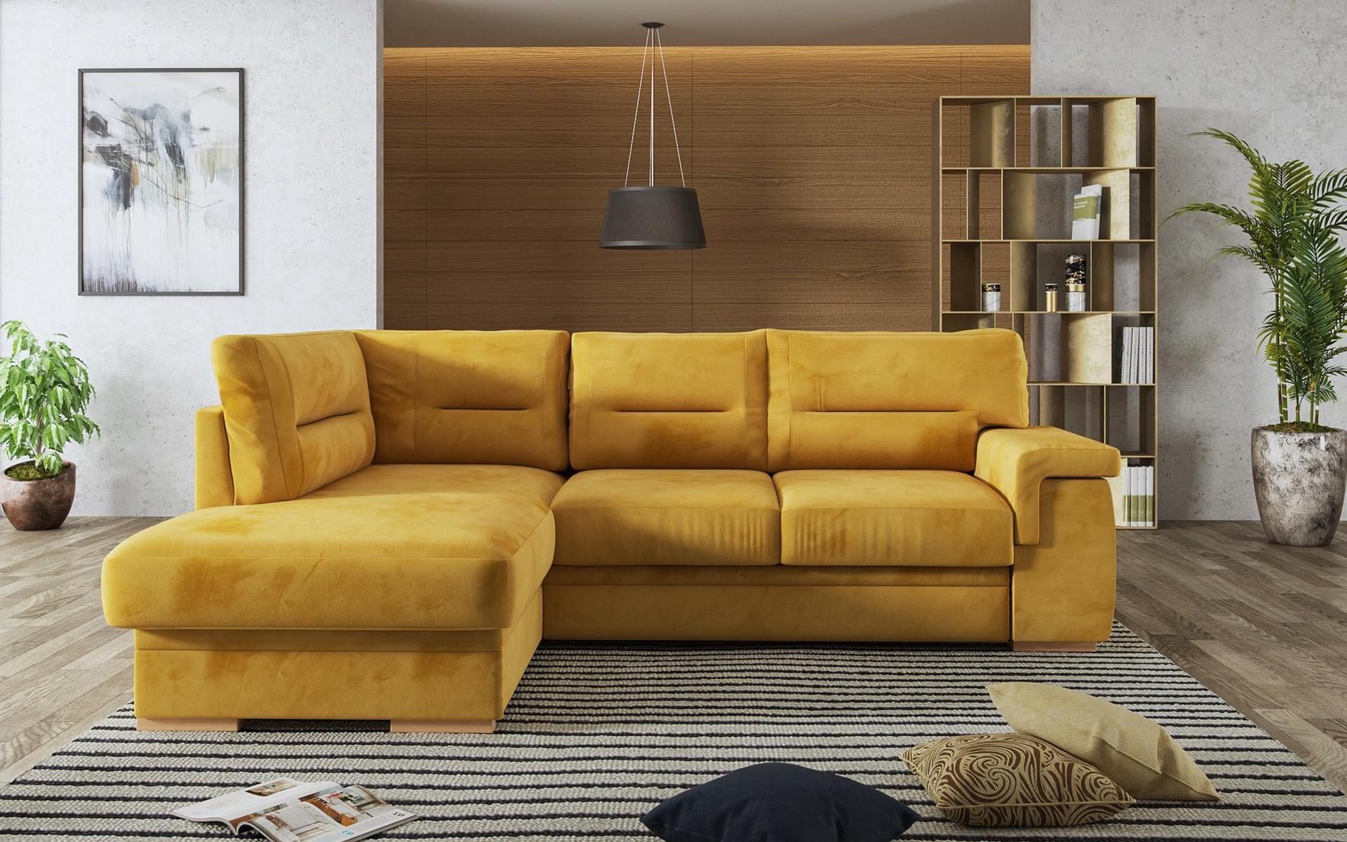 Γωνιακός καναπές – κρεβάτι Ventura, μουσταρδί  1