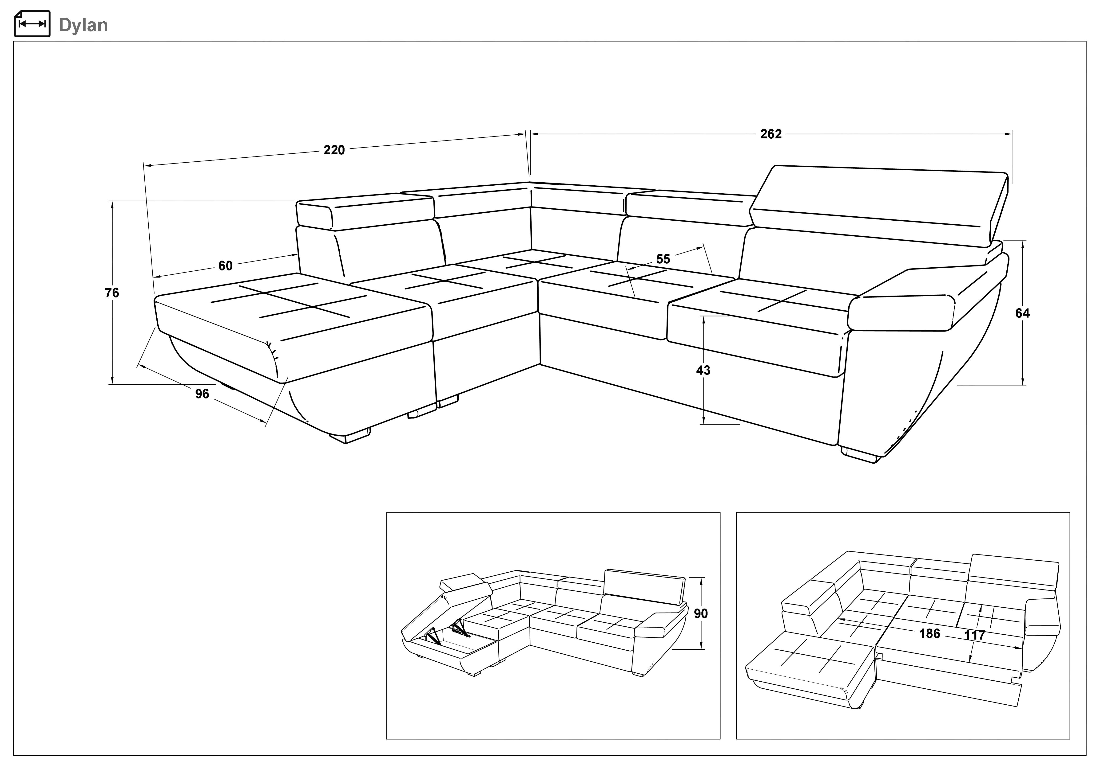 Γωνιακός καναπές – κρεβάτι  Dilan, γκρι  2