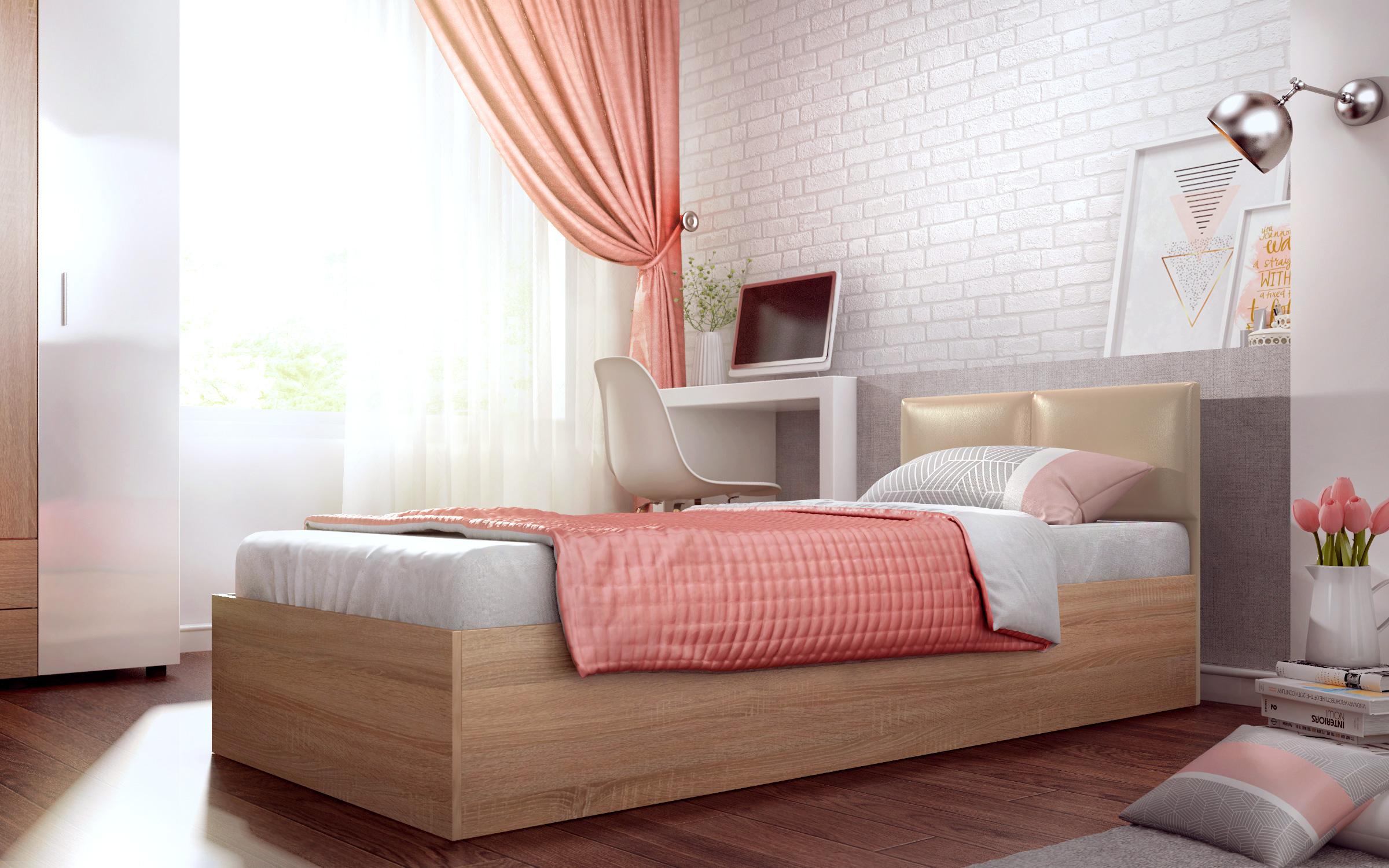 Κρεβάτι Magdalena για στρώμα 90/200, δρυς Sonoma + μπεζ δέρμα  1