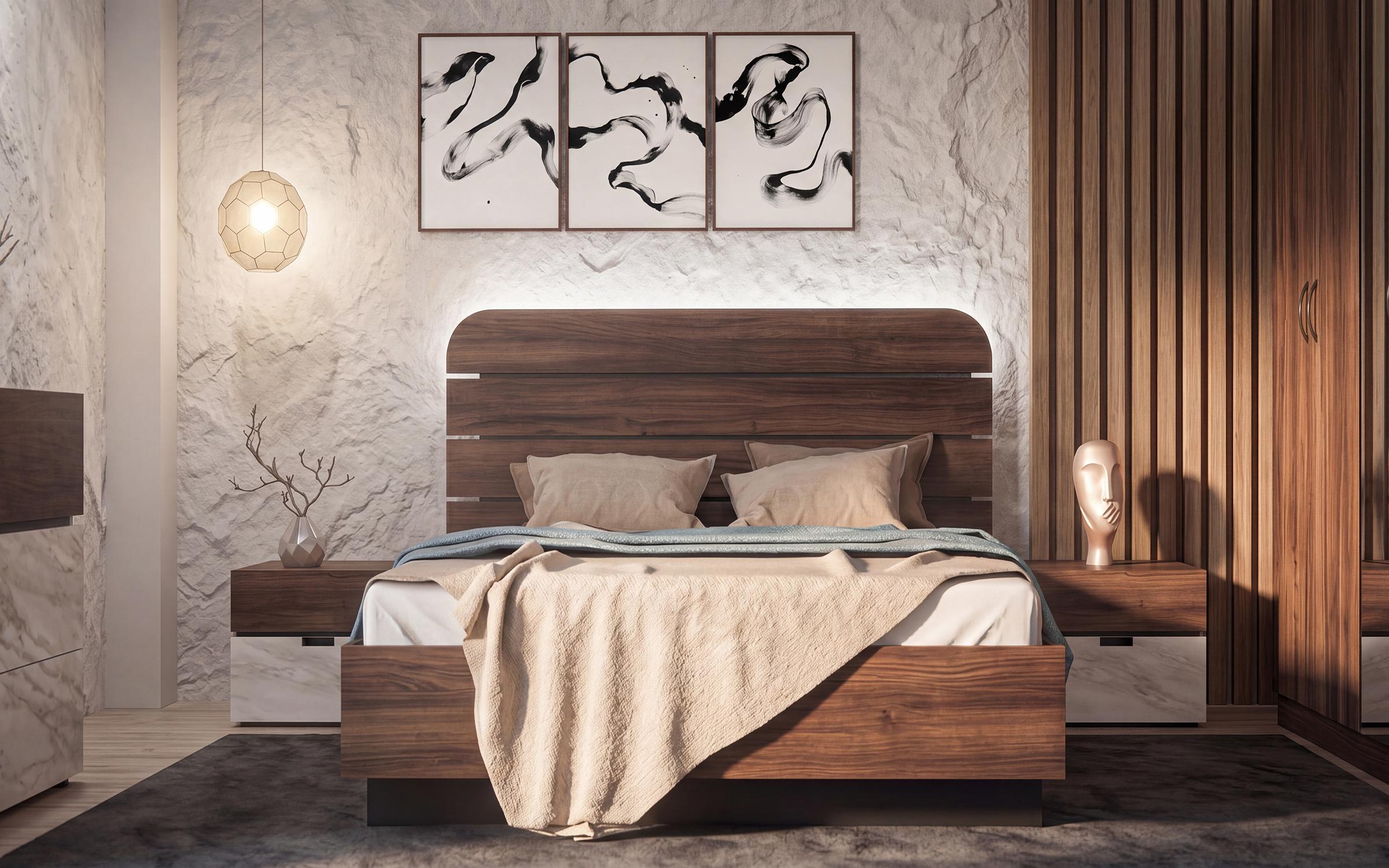 Σετ κρεβατοκάμαρας 160/200 Aloma, δρυς ristretto baroque + διακοσμητικό λευκό μάρμαρο  3