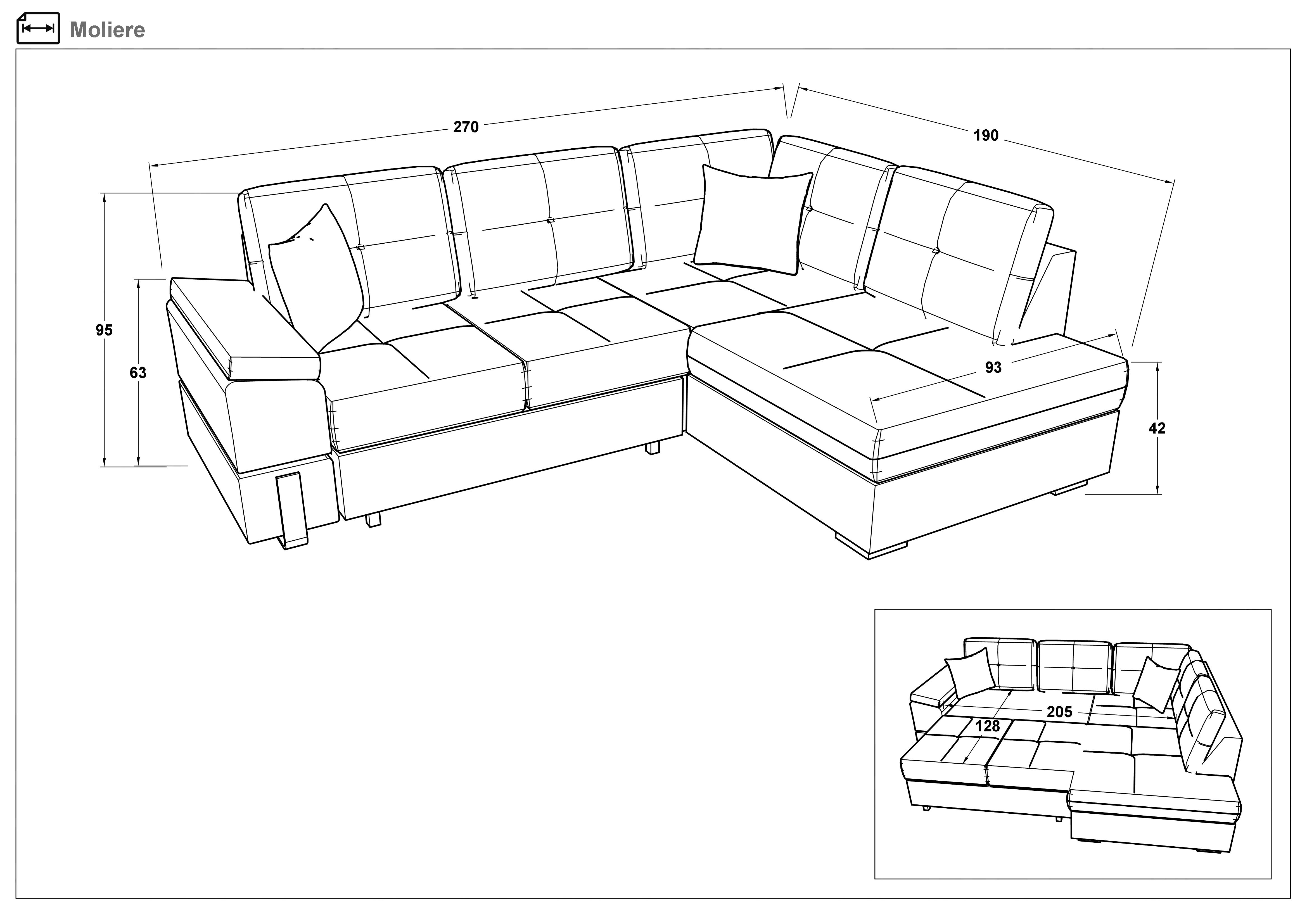 Γωνιακός καναπές – κρεβάτι Molier, Grey Silk + γκρι  2