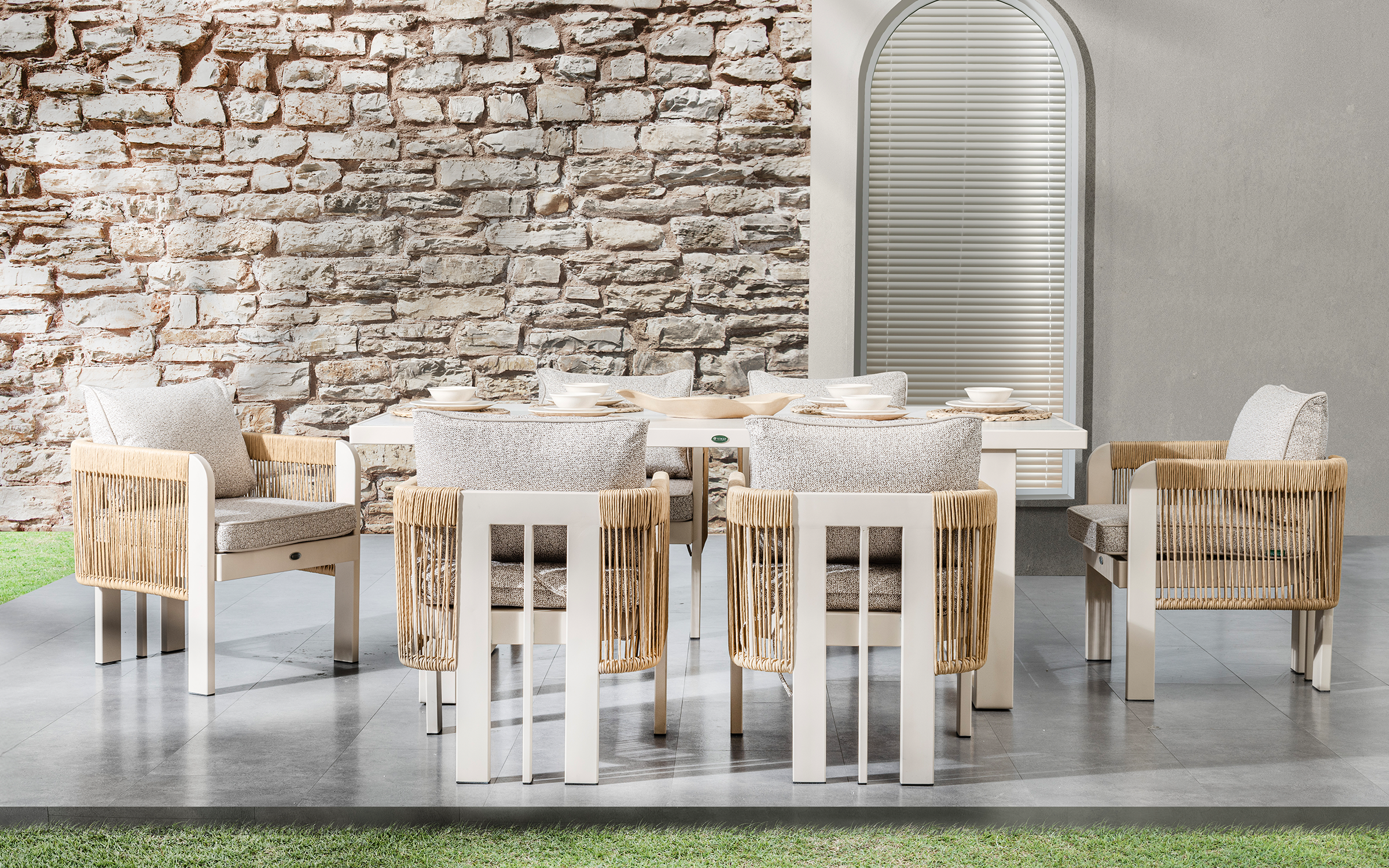 Σετ τραπέζι + 6 καρέκλες Lexi, κρεμ  2