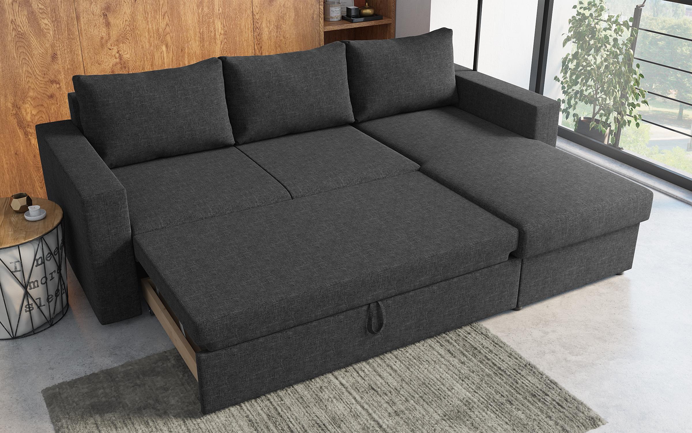 Γωνιακός καναπές - κρεβάτι Justin, σκούρο γκρι  4