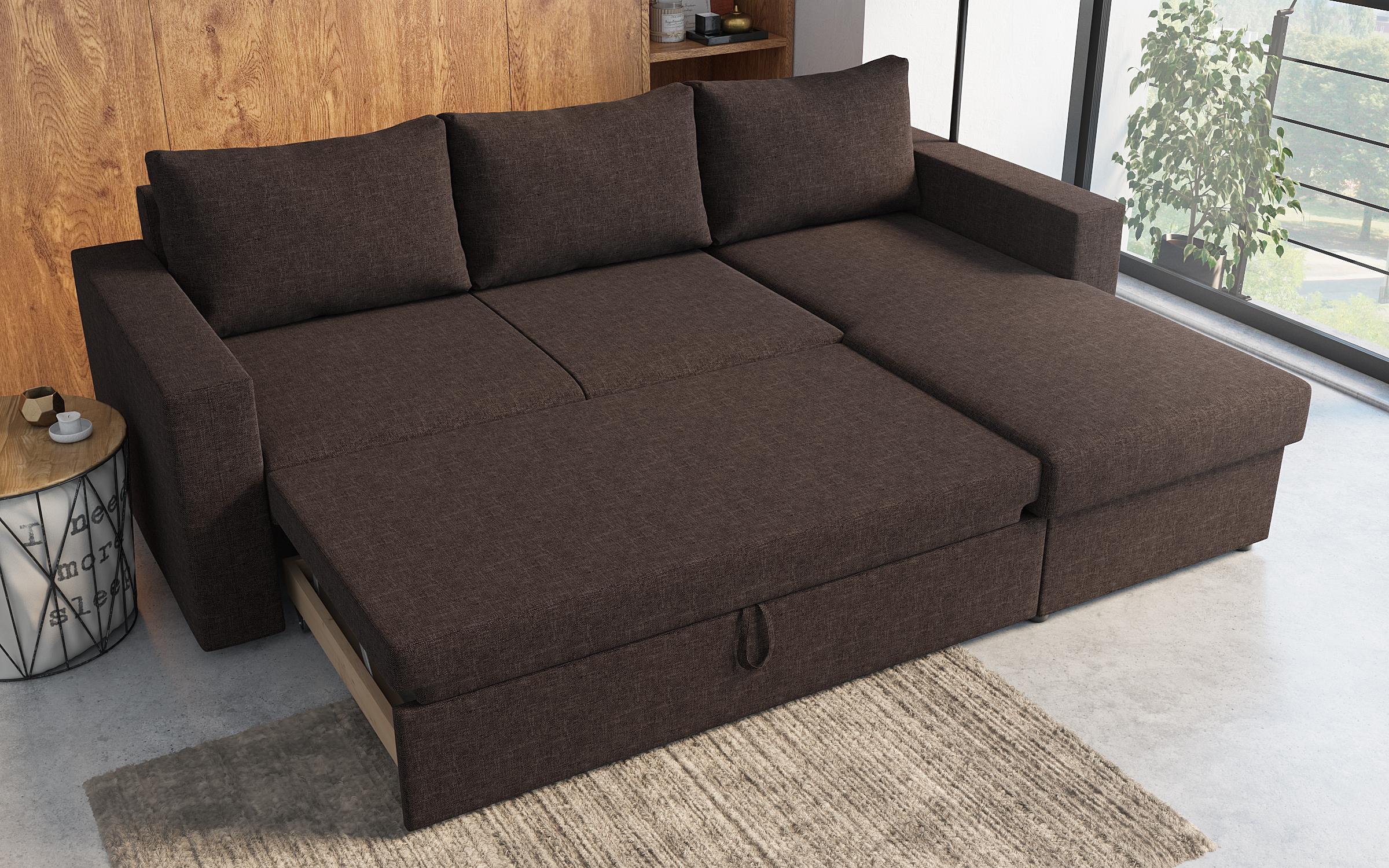 Γωνιακός καναπές - κρεβάτι Justin, σκούρο καφέ  5