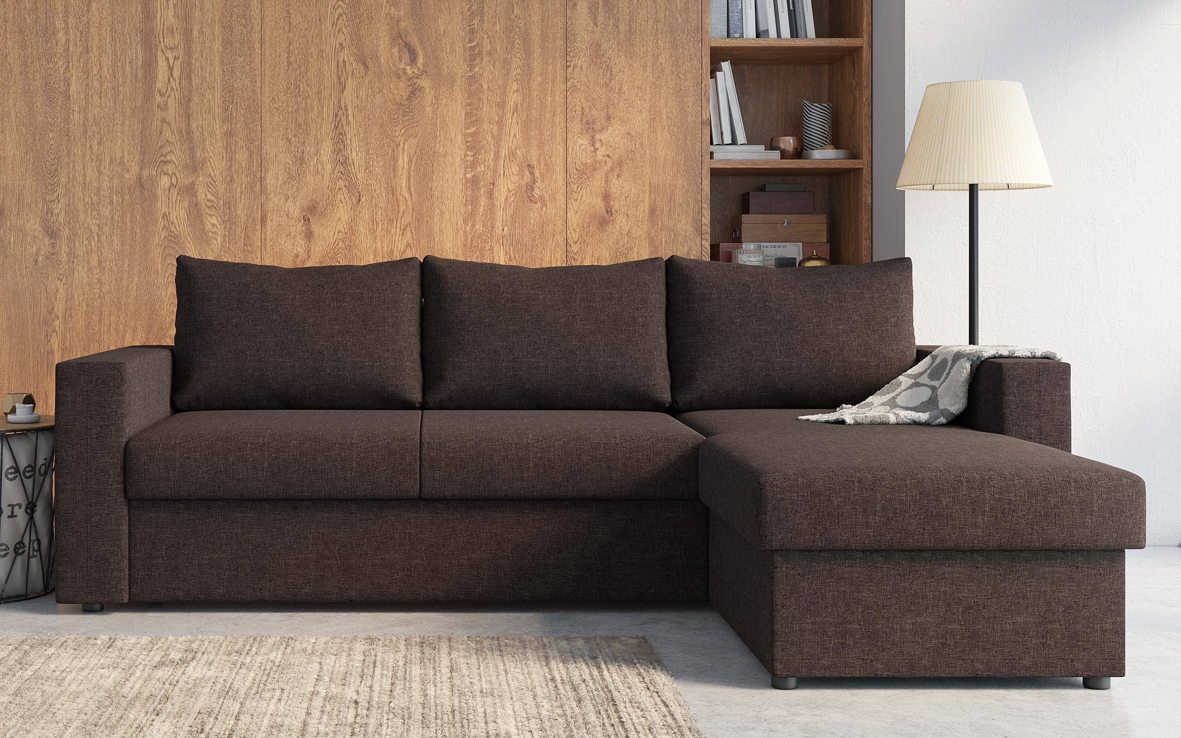 Γωνιακός καναπές - κρεβάτι Justin, σκούρο καφέ  1