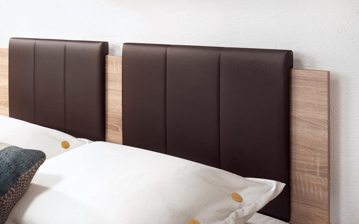 Κρεβάτι Twin 160/200 + 2 κομοδίνα, δρυς Sonoma + καφέ δέρμα  5