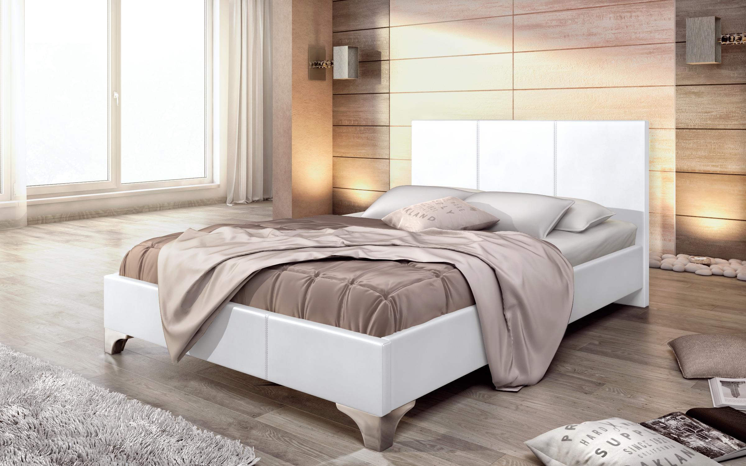 Δερμάτινο κρεβάτι Betina 2 για στρώμα διπλής όψεως 140/200, λευκό  1