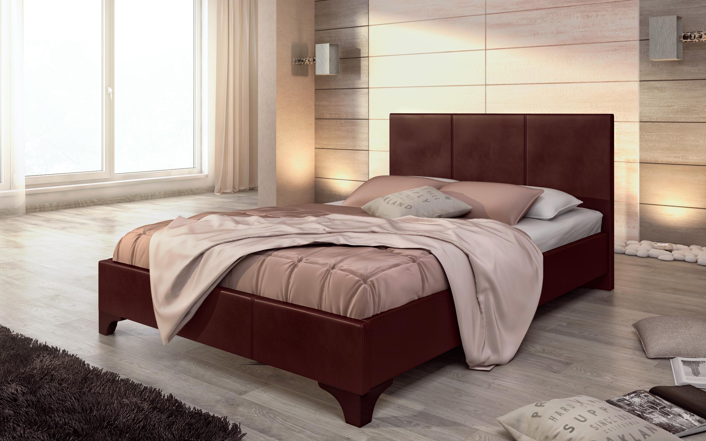 Δερμάτινο κρεβάτι Betina 2 για στρώμα διπλής όψεως 140/200, καφέ  1