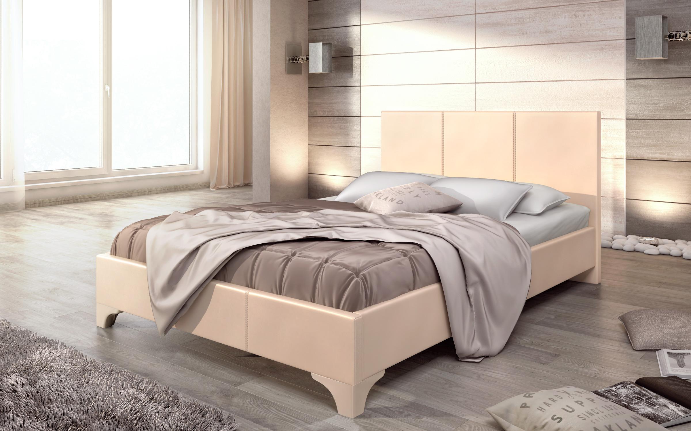 Δερμάτινο κρεβάτι Betina 2 για στρώμα διπλής όψεως 140/200, ανοιχτό μπεζ  1