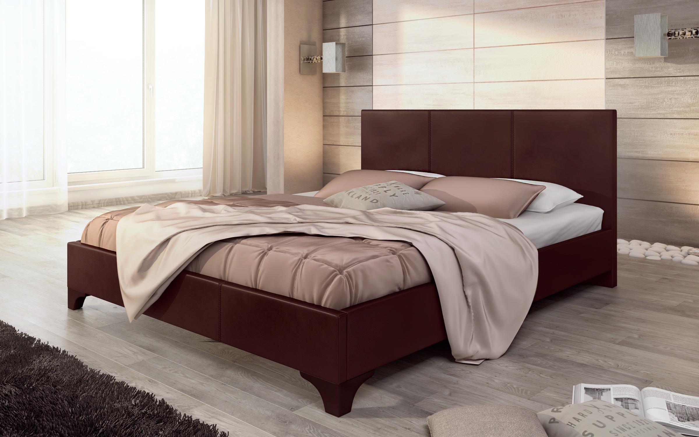 Δερμάτινο κρεβάτι Betina 2 για στρώμα διπλής όψεως 160/200, καφέ  1
