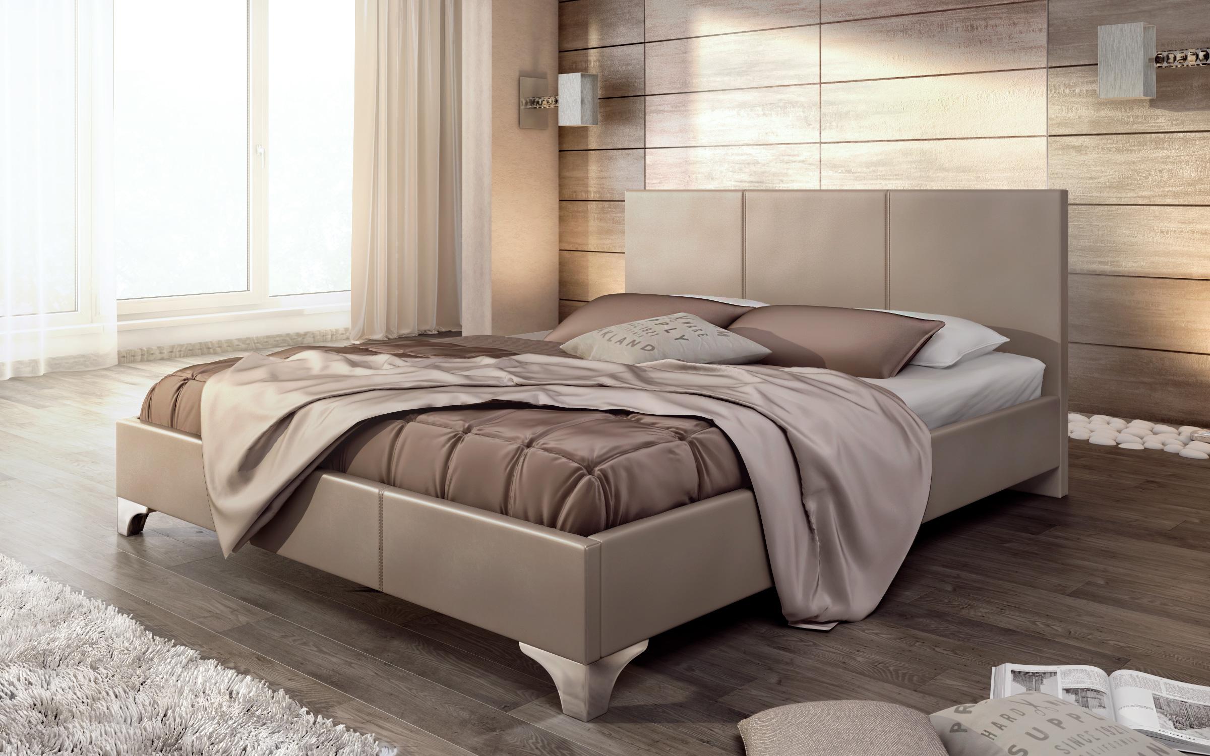 Δερμάτινο κρεβάτι Betina 2 για στρώμα διπλής όψεως 160/200, σκούρο μπεζ  1