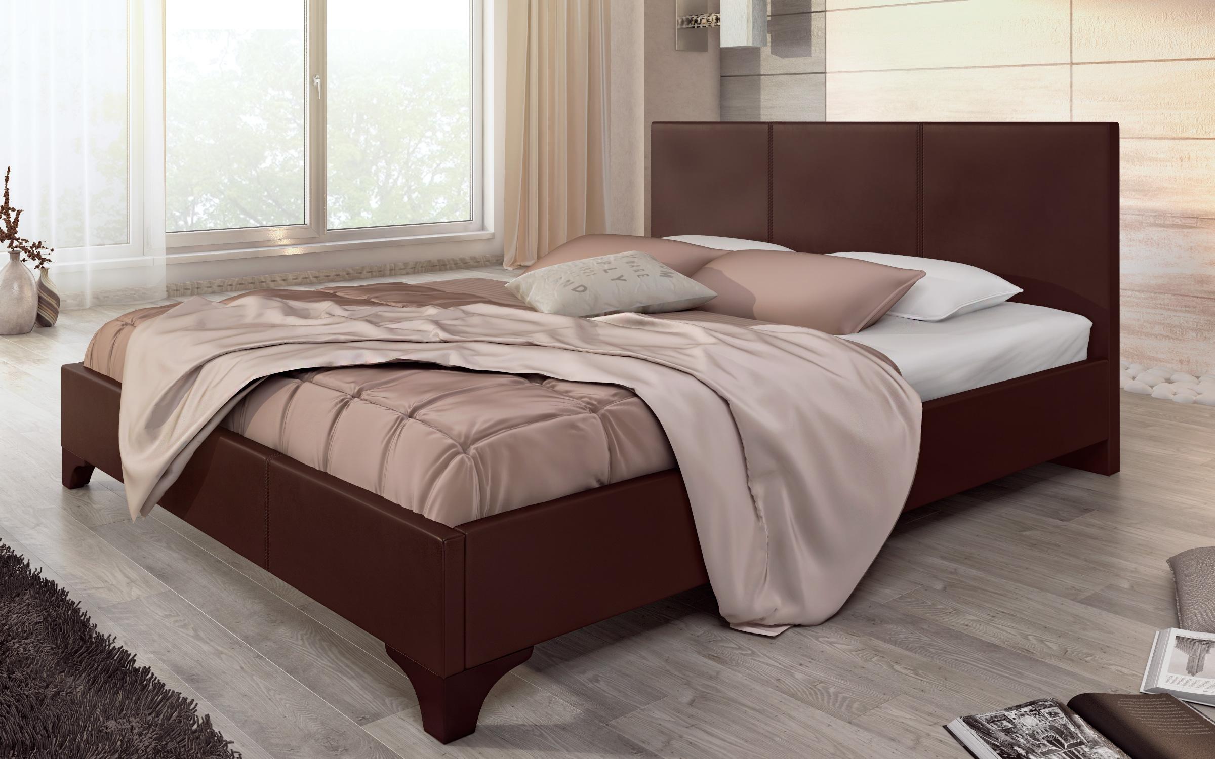 Δερμάτινο κρεβάτι Betina 2 για στρώμα διπλής όψεως 160/200, καφέ  6