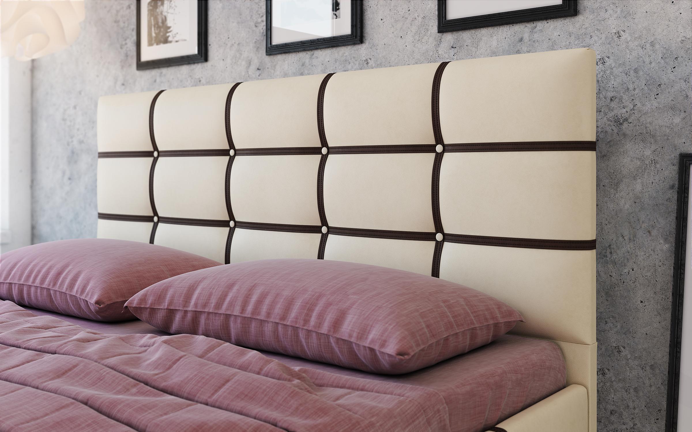Δερμάτινο κρεβάτι Nevia για στρώμα 160/200, μπεζ + καφέ δέρμα  3
