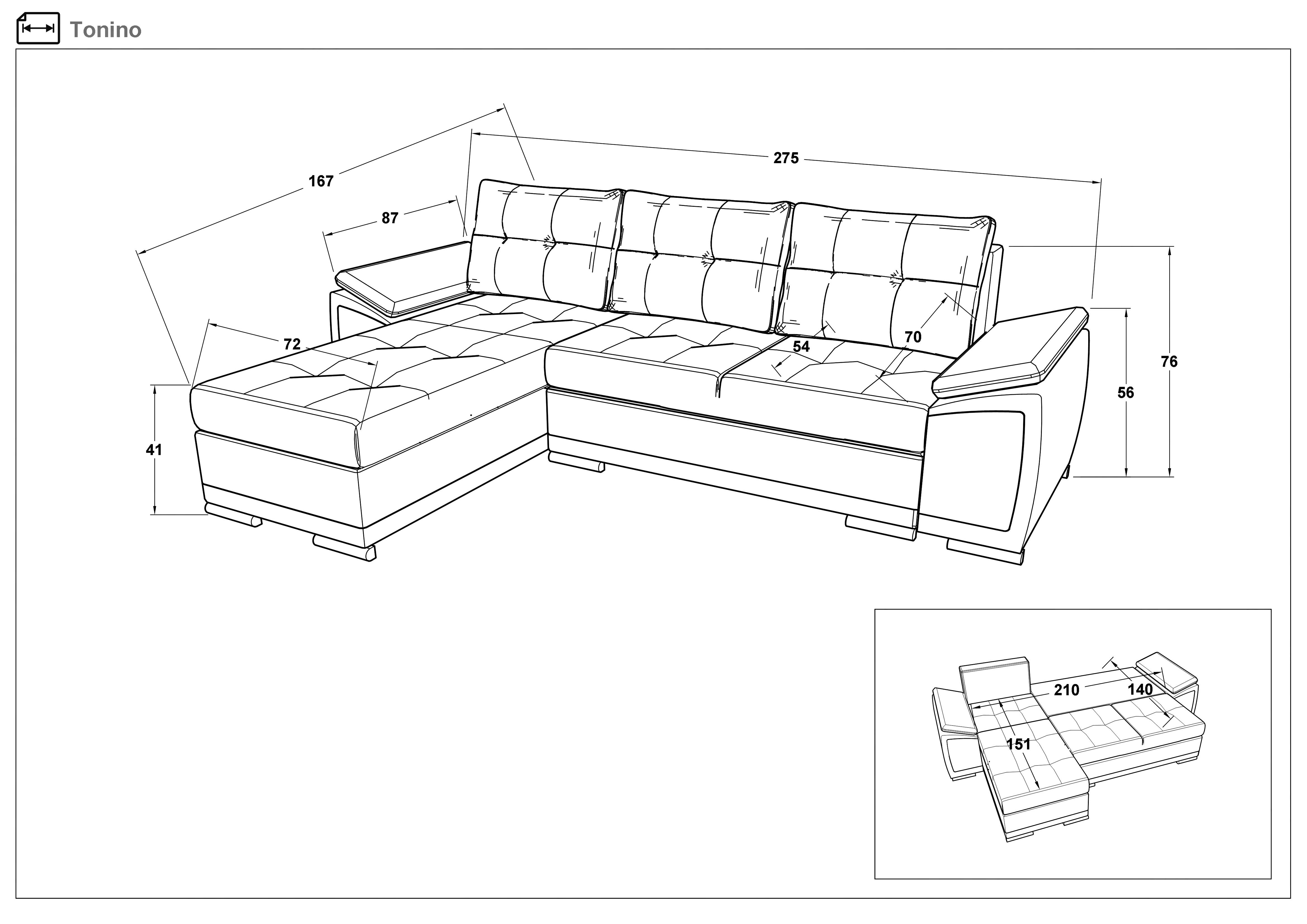 Γωνιακός καναπές - κρεβάτι Tonino, σκούρο καφέ + μπεζ δέρμα  2