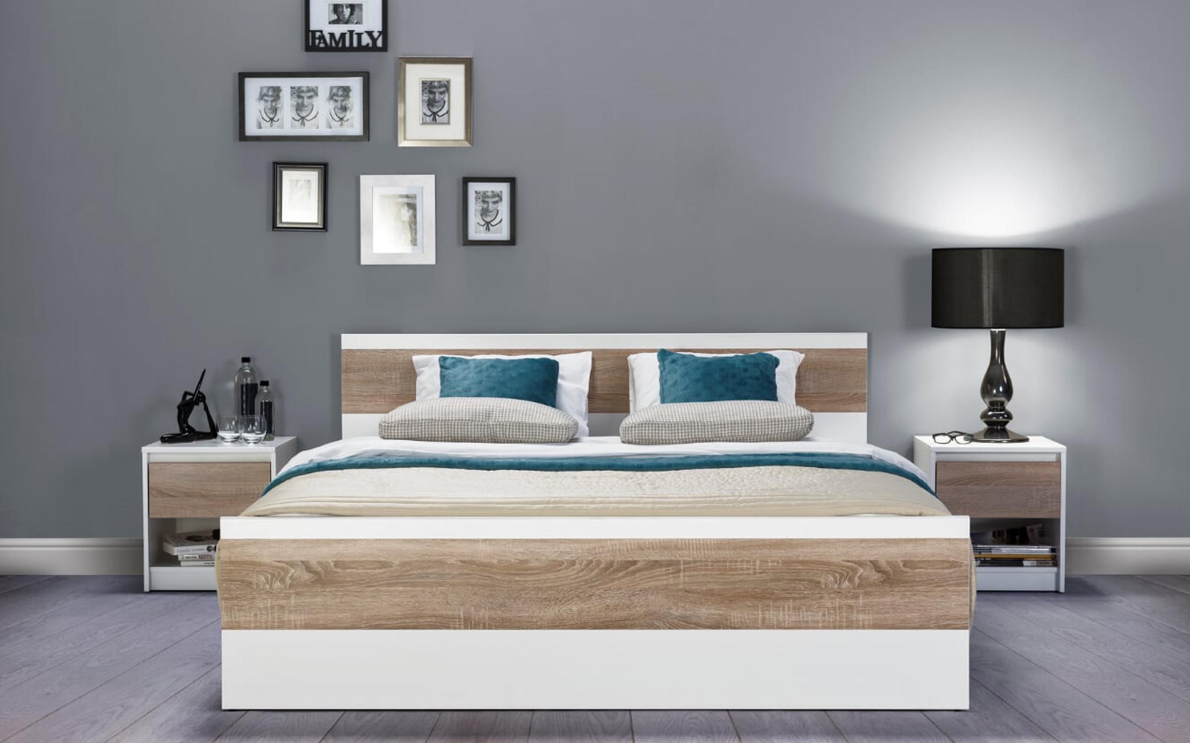 Κρεβάτι Venecia  για στρώμα  160/200, λευκό  ματ + δρυς Sonoma  2