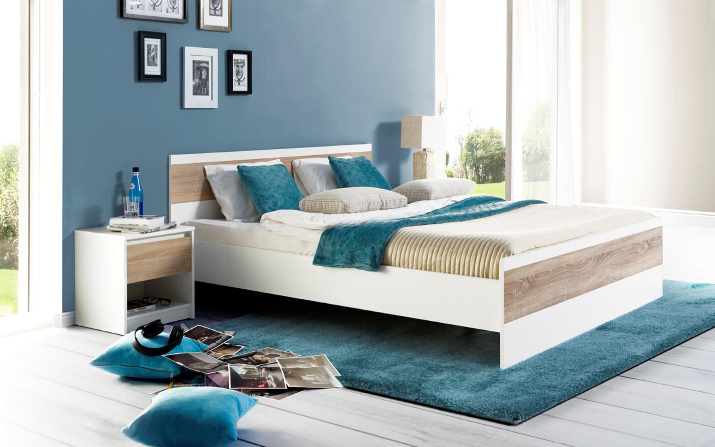 Κρεβάτι Venecia  για στρώμα  160/200, λευκό  ματ + δρυς Sonoma  1