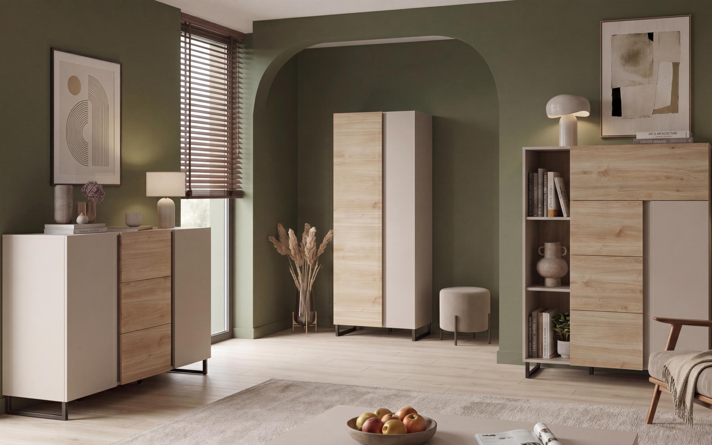 Ψηλό ντουλάπι Araia B, cashmere + δρυς Castello honey  3