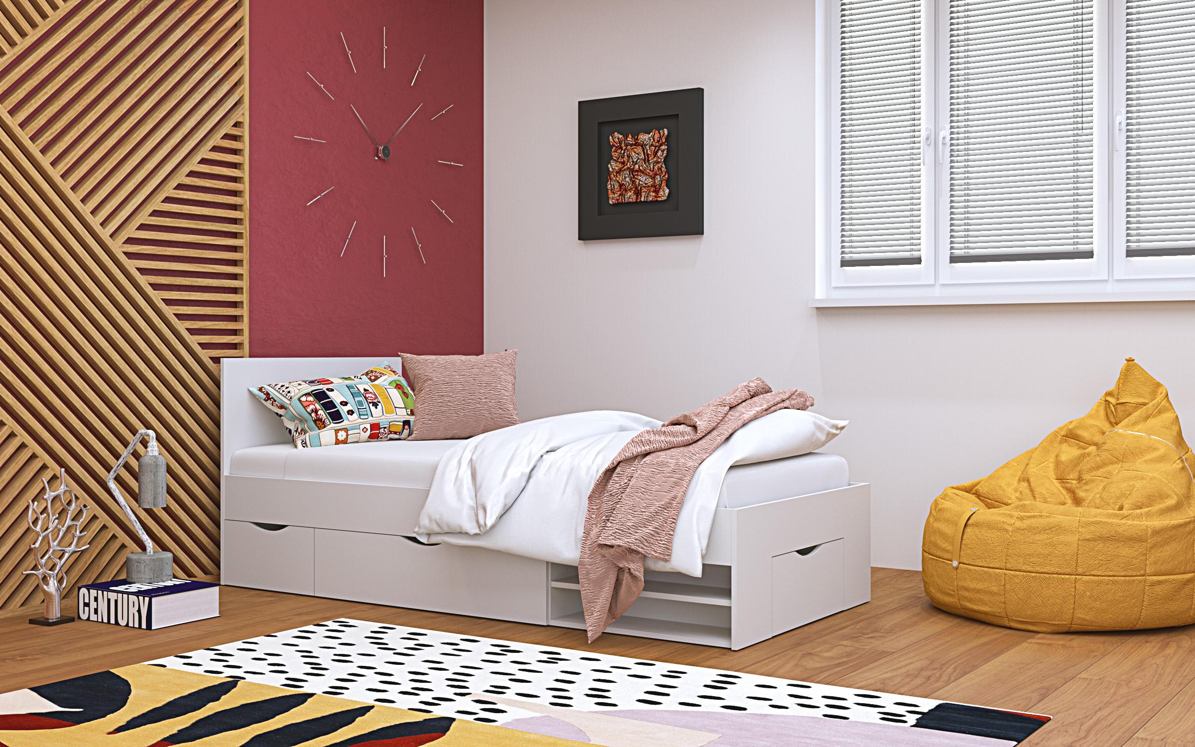Κρεβάτι + συρτάρια Rento  90/200, λευκό  1