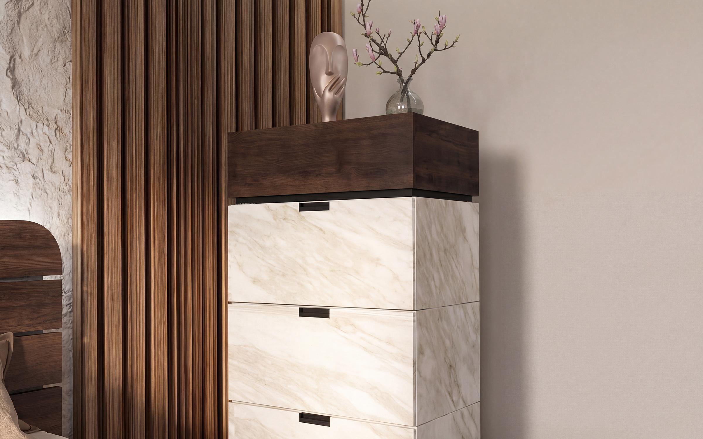 Σετ κρεβατοκάμαρας 160/200 Aloma, δρυς ristretto baroque + διακοσμητικό λευκό μάρμαρο  4