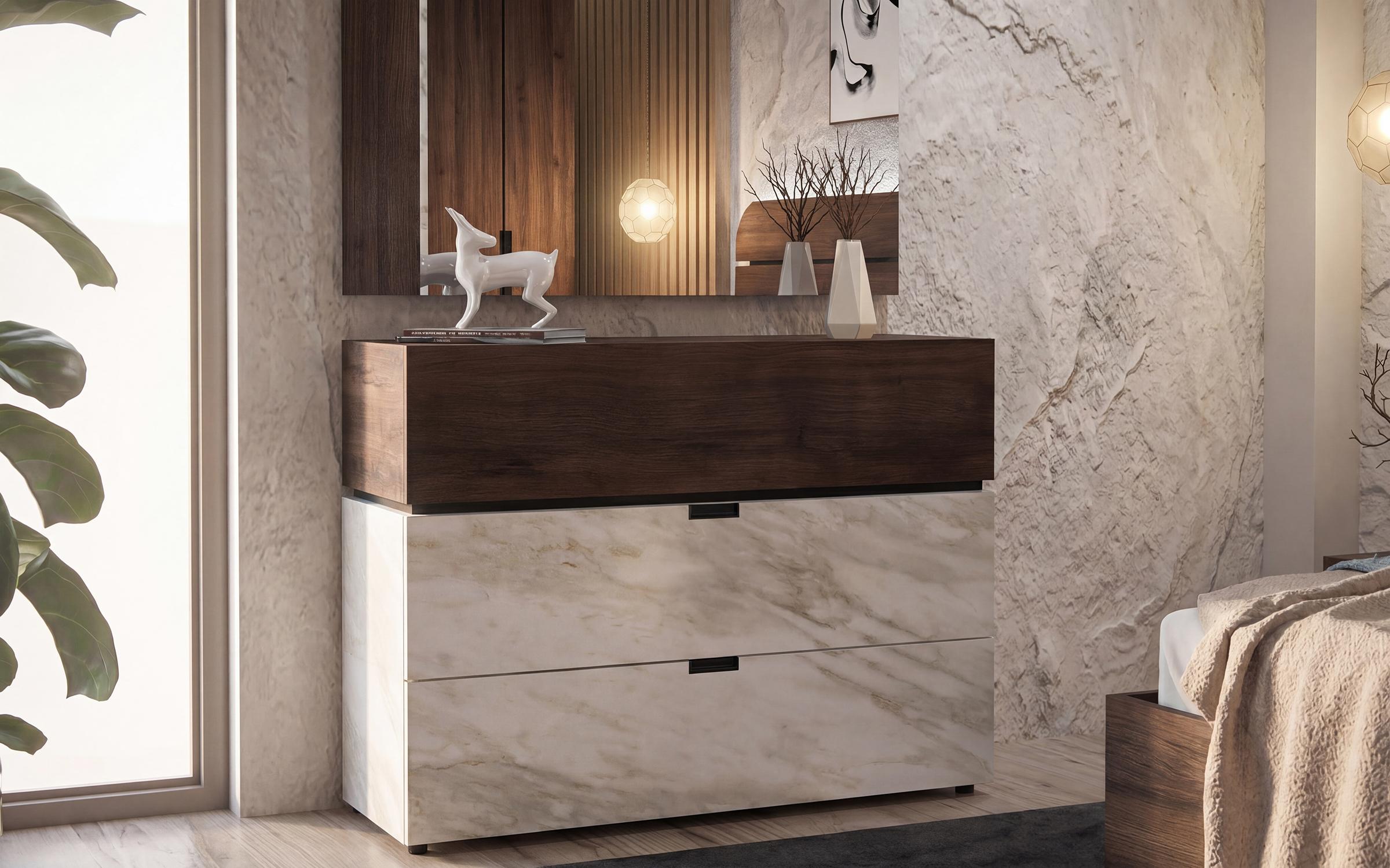Σετ κρεβατοκάμαρας 160/200 Aloma, δρυς ristretto baroque + διακοσμητικό λευκό μάρμαρο  5