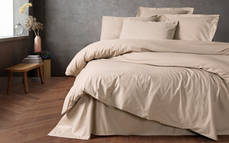 3 τεμάχια 160/220 εκ. Ranforce 100% βαμβάκι Σετ σεντόνια Plain Beige, μπεζ  1