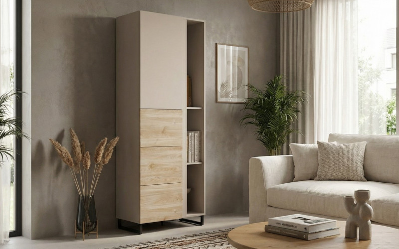 Ψηλό ντουλάπι Araia A, cashmere + δρυς Castello honey  1