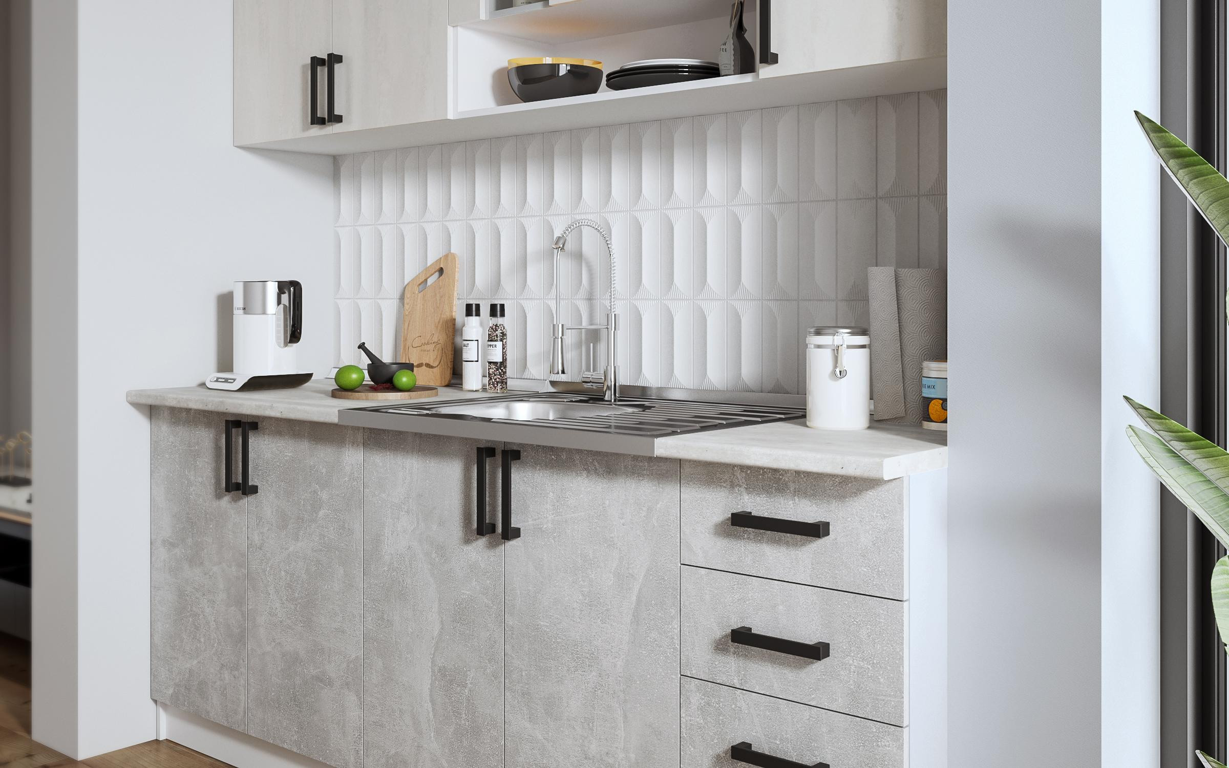 Κουζίνα με πάγκο Verana, λευκό + beton+ silk  3