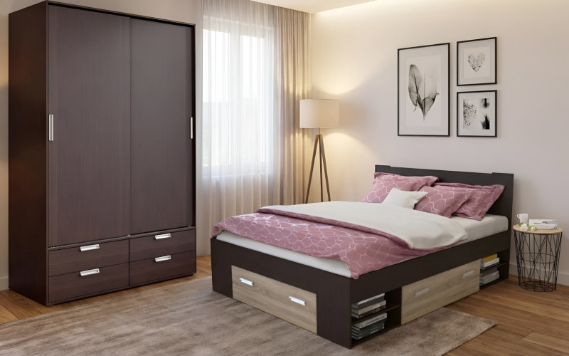 Σετ κρεβατοκάμαρας 140/200 Almaro S, wenge + δρυς sonoma  1