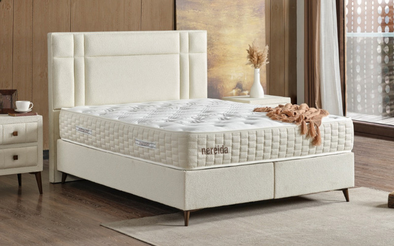 Κρεβάτι Box spring 160/200 Nereida + στρώμα, κρεμ  1