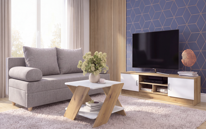 Σετ για σαλόνι Vitaro, δρυς evok + λευκό γυαλιστερό + δρυς evok + λευκό  1