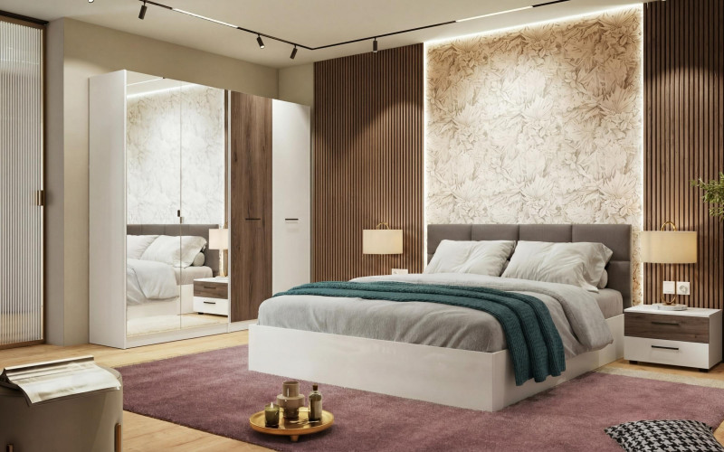 Σετ κρεβατοκάμαρας 160/200 Keti + στρώμα, silk + σκούρα σκανδιναβική δρυς  1