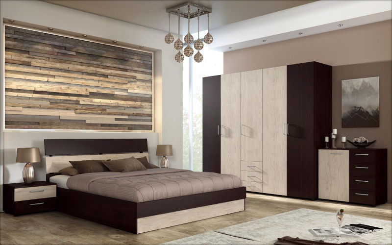Σετ κρεβατοκάμαρας 160/200 Medea + στρώμα, wenge + ανοιχτό rockford  1
