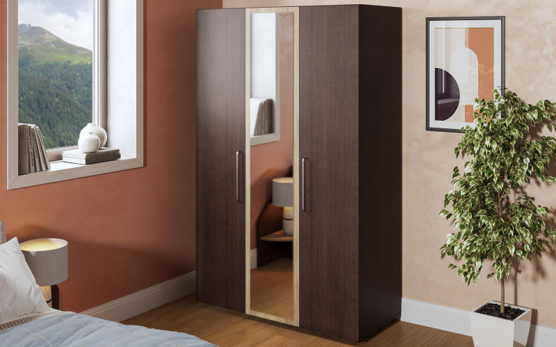 Δίφυλλη ντουλάπα με καθρέφτη Aura, wenge + δρυς sonoma  1