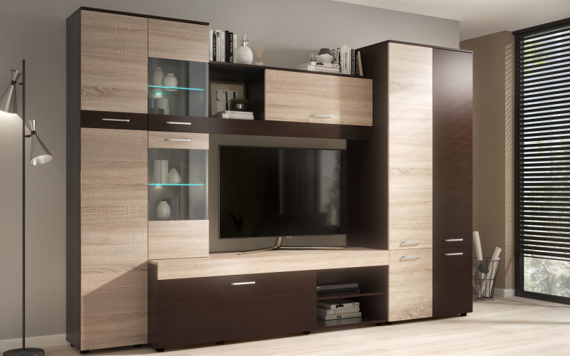Σύνθετο σαλονιού με φωτισμό LED Kapri, wenge + δρυς sonoma  1