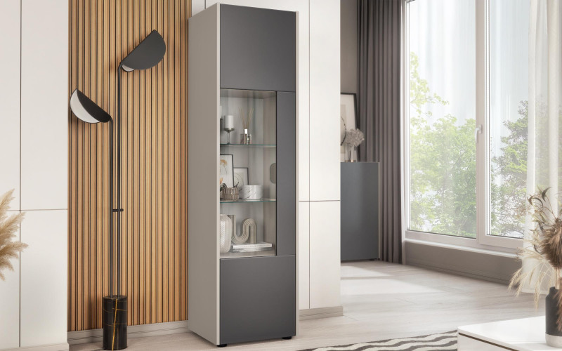 Σύνθεση βιτρίνα Pier L + MDF, ματ άμμου + γραφίτης  1