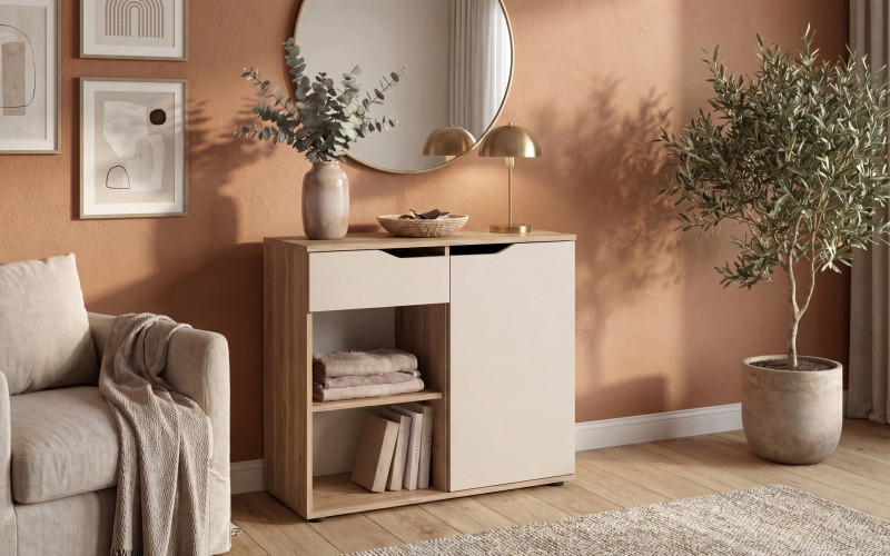 Συρταριέρα Space A, cashmere + δρυς Castello honey  1