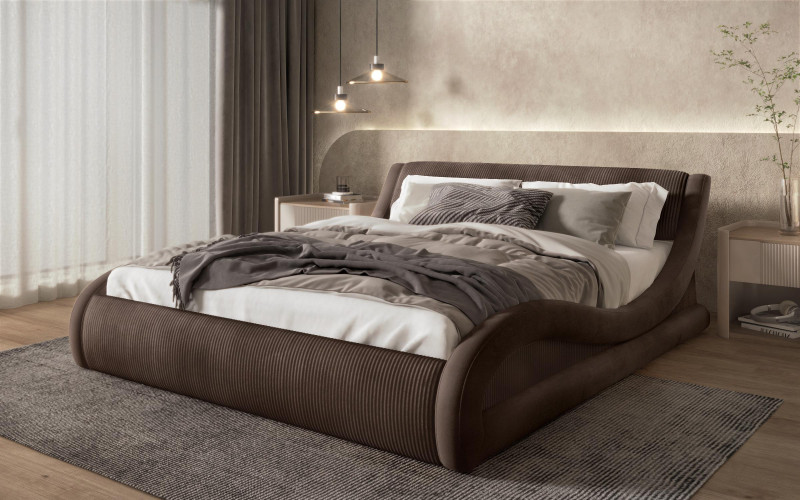 Ταπετσαρισμένο κρεβάτι 160/200 Liviana Deluxe, καφέ + σκούρο καφέ  1