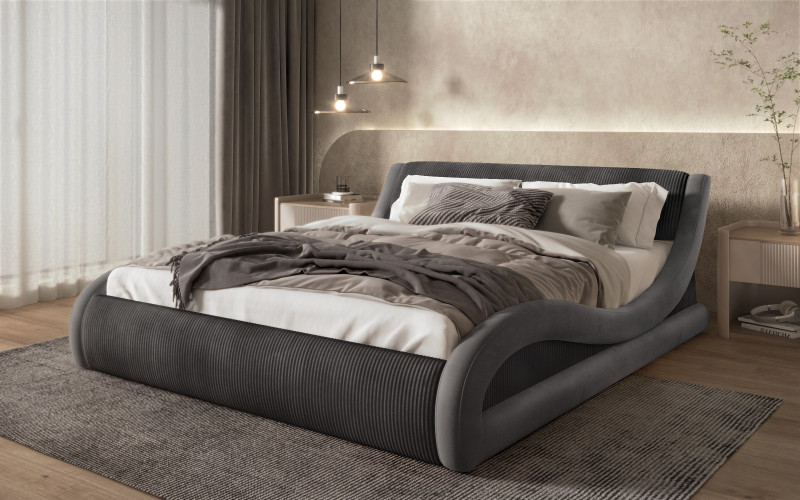 Ταπετσαρισμένο κρεβάτι 160/200 Liviana Deluxe, γραφίτης + σκούρο γκρι  1
