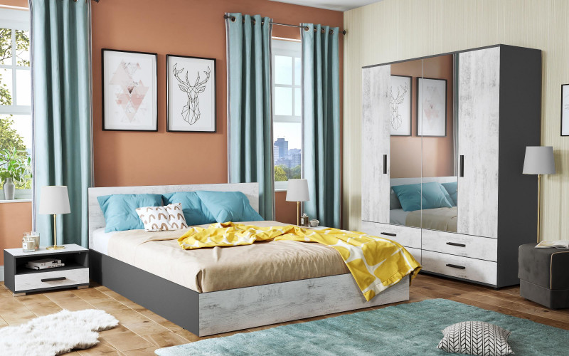 Σετ κρεβατοκάμαρας 160/200 Astoria, δρυς antik + ανθρακί ματ  1