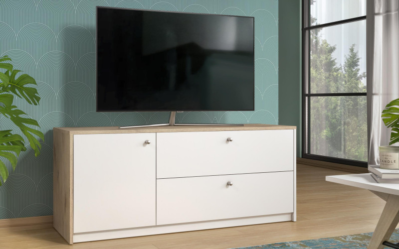 Έπιπλο TV Grande, λευκό ματ + ανοιχτόχρωμη δρυς  1