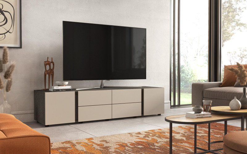 Σετ Έπιπλο TV Omonia + τραπεζάκι σαλονιού Aurea L + συρταριέρα Space D, cahmere + δρυς ανθρακί  5