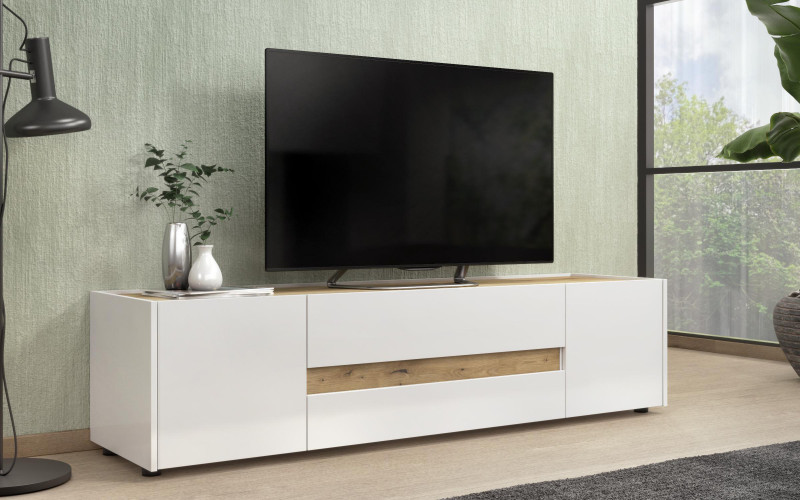Έπιπλο TV Pier, δρυς evok  + λευκό γυαλιστερό  1