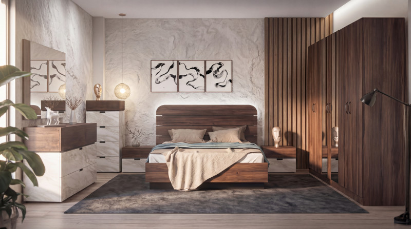 Σετ κρεβατοκάμαρας 160/200 Aloma, δρυς ristretto baroque + διακοσμητικό λευκό μάρμαρο  1