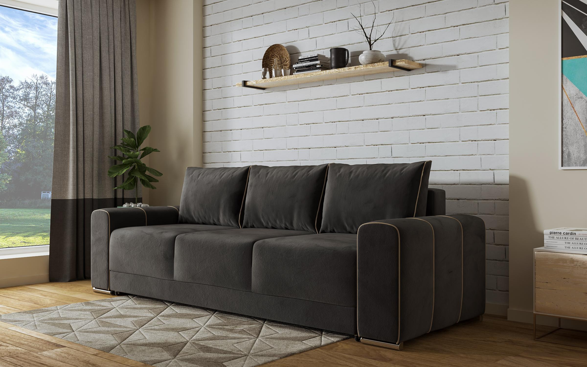 Καναπές-κρεβάτι τριθέσιος Ego, γραφίτης + σκούρο μπεζ  4